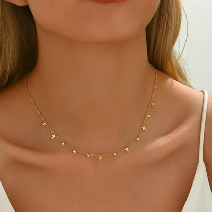 Gold Chain Necklace for Women 18K Gold Plated Stainless Steel Necklace Dainty Star Cross Heart Choker Chains Simple Delicate Minimalist Trendy Jewelry XL-013