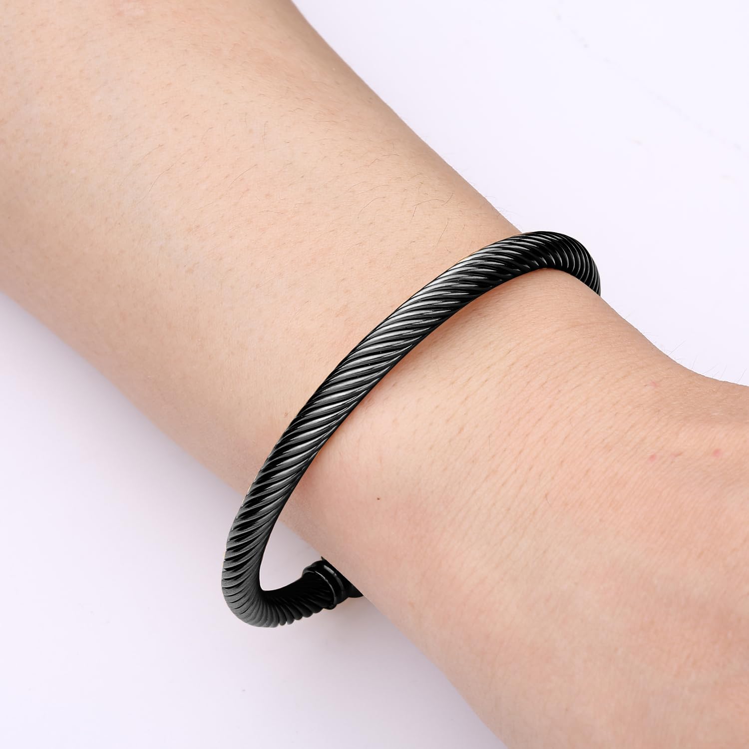 Stainless Steel Twisted Cable Wire Bracelets with Hook Clasp Stylish Roman Digital Bangle Bracelet for Women SL-010