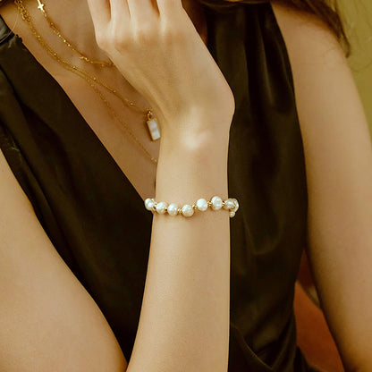 Pearl Bracelet Chain Link Baroque Culture  14K Gold Filled Adjustable Fashion Valentine Charm Dainty Handmade Jewelry for Women Wife Mother SL-046