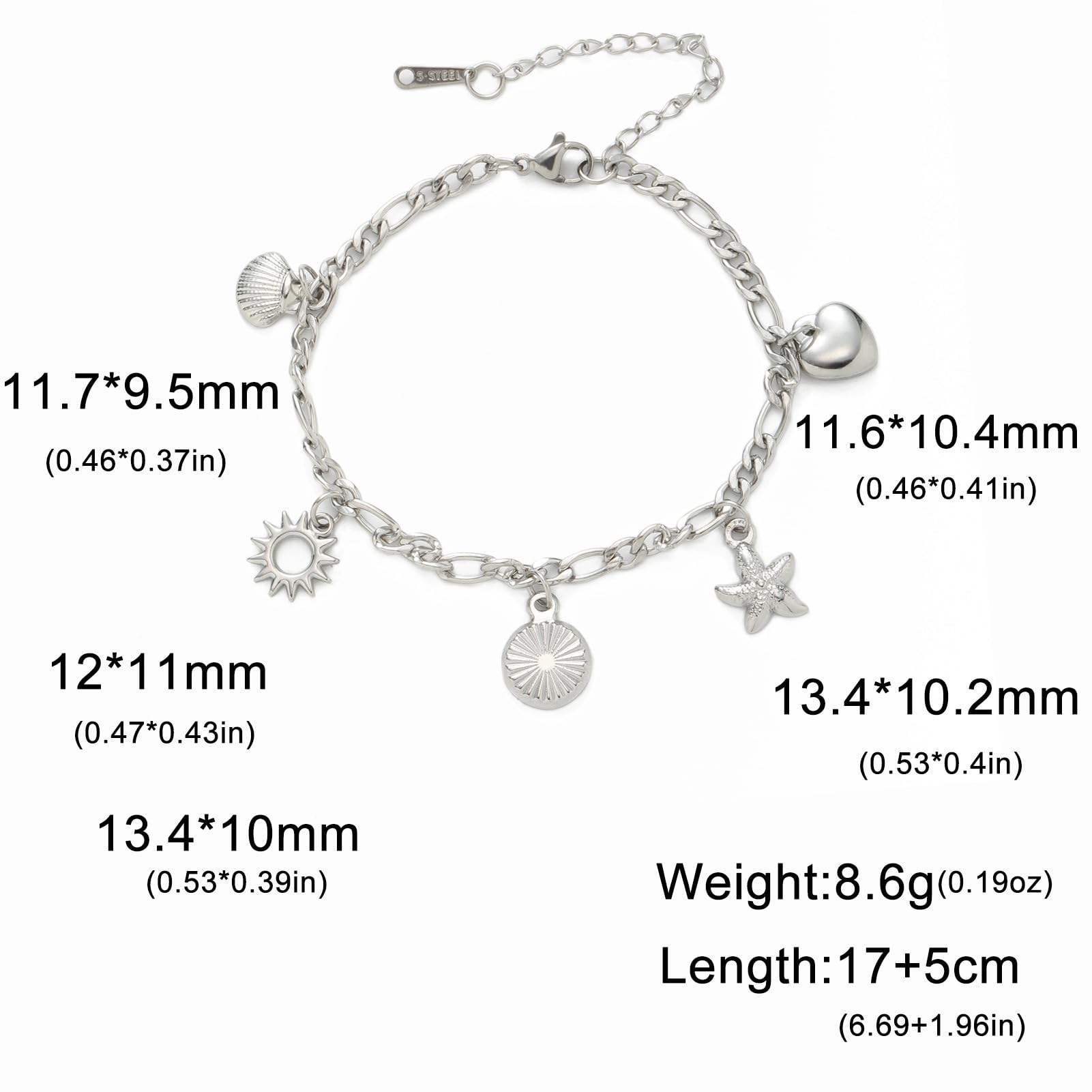 Stainless Steel Summer Holiday Clam Sun Heart Charms Strand Bracelet SL-030