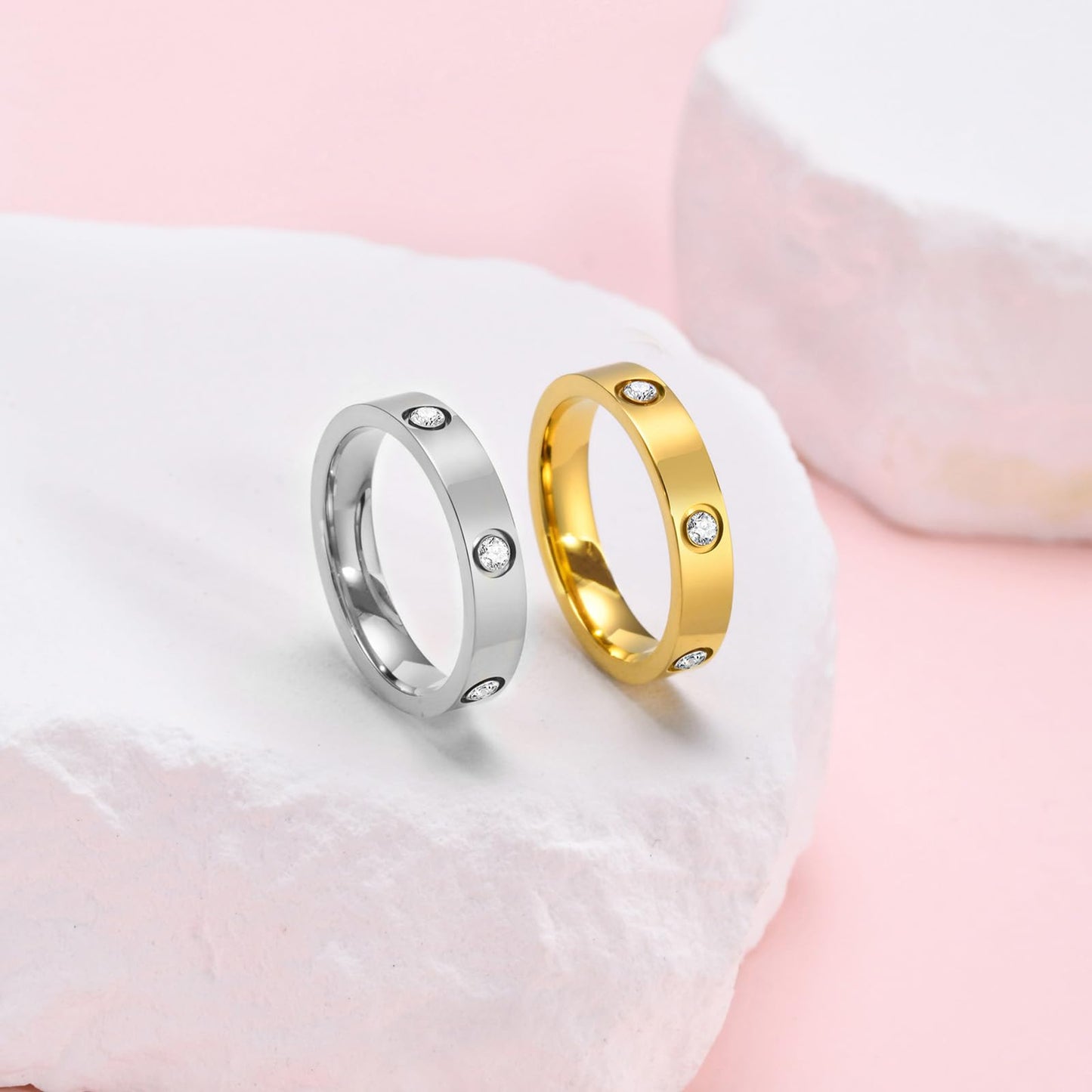Women, 18K Gold Plated Stainless Steel Cubic Zirconia Friendship Band Wedding Party Trendy Jewelry Gift Non-Tarnish,Christmas Birthday Gifts for Her Girlfriend JZ-009