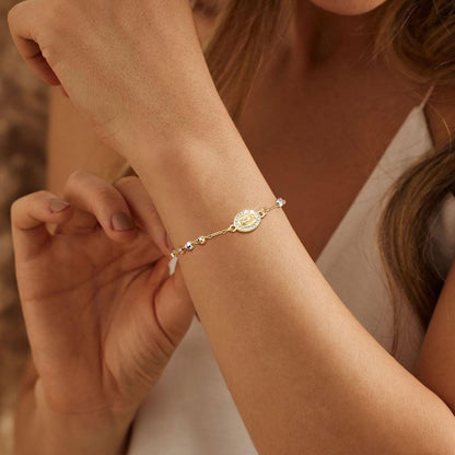 Catholic Crucifix Gifts Rosary Bracelet for Women-14K Gold Virgin Mary Jesus Cross Charm Link Chain, Dainty Virgen de Guadalupe Religious Gift for Confirmation Baptism First Communion Easter SL-048