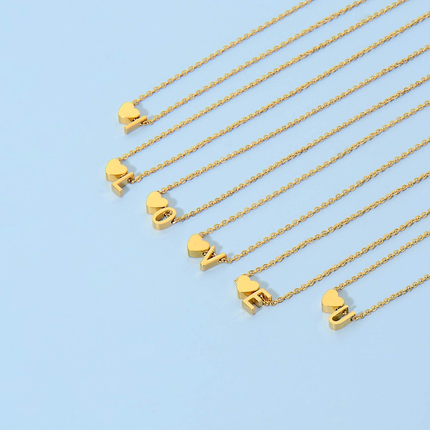 Initial Heart Necklace 18K Gold Plated Stainless Steel Tiny Heart Letter Necklace Personalized Monogram Name Necklace for Women XL-009