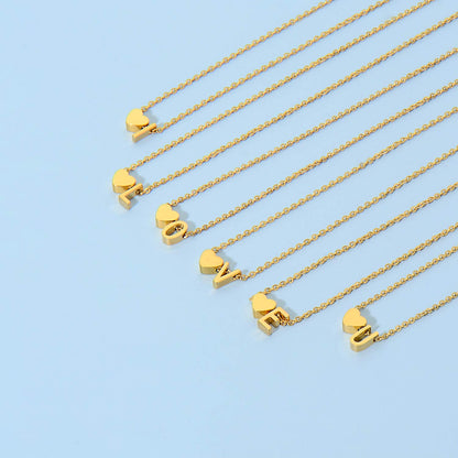 Initial Heart Necklace 18K Gold Plated Stainless Steel Tiny Heart Letter Necklace Personalized Monogram Name Necklace for Women XL-009