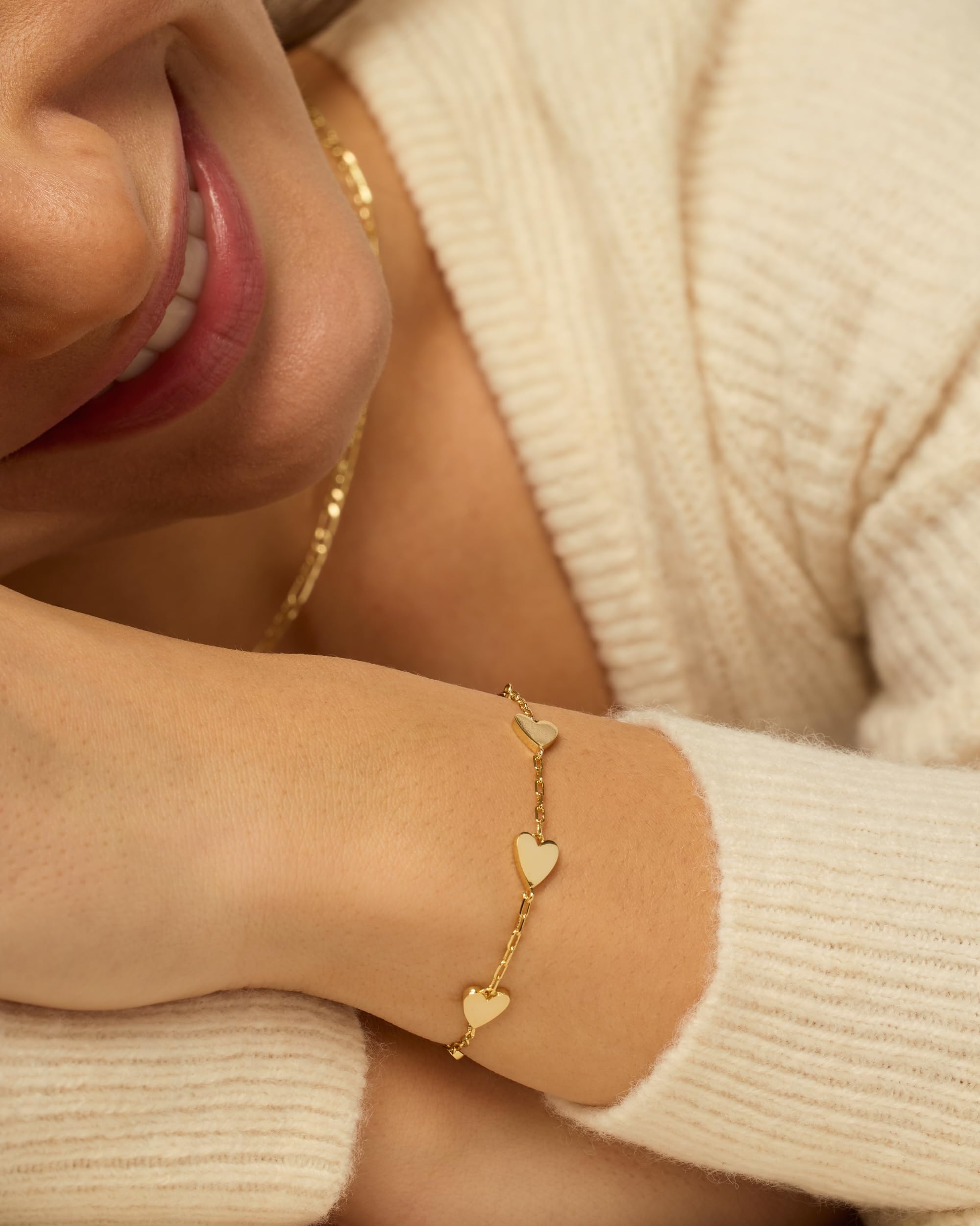 14K Gold Plated Matching Heart Charms Solitaire Bracelet Set for Women | Adjustable Love Friendship Two Bracelet Pack SL-017