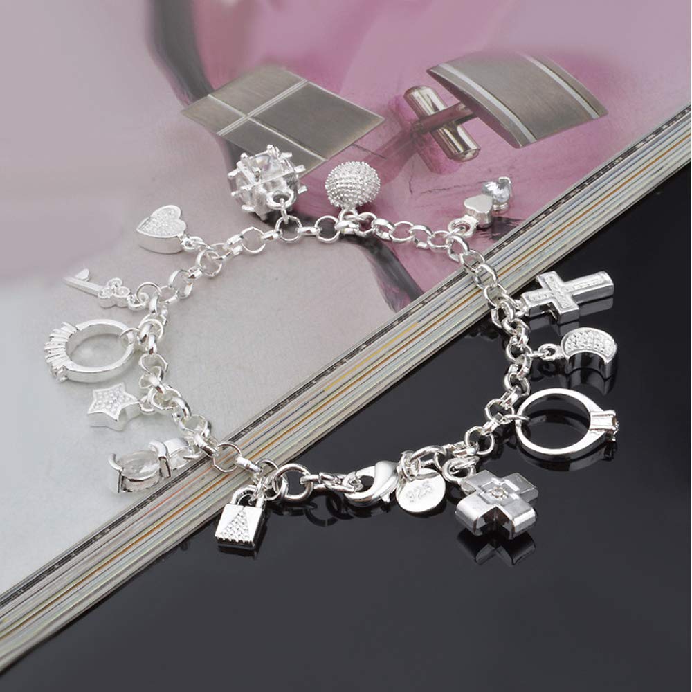 S925 Silver Thirteen Hanging Pieces Bracelet for Women Gift Bracelets & Bangles Jewelry SL-042