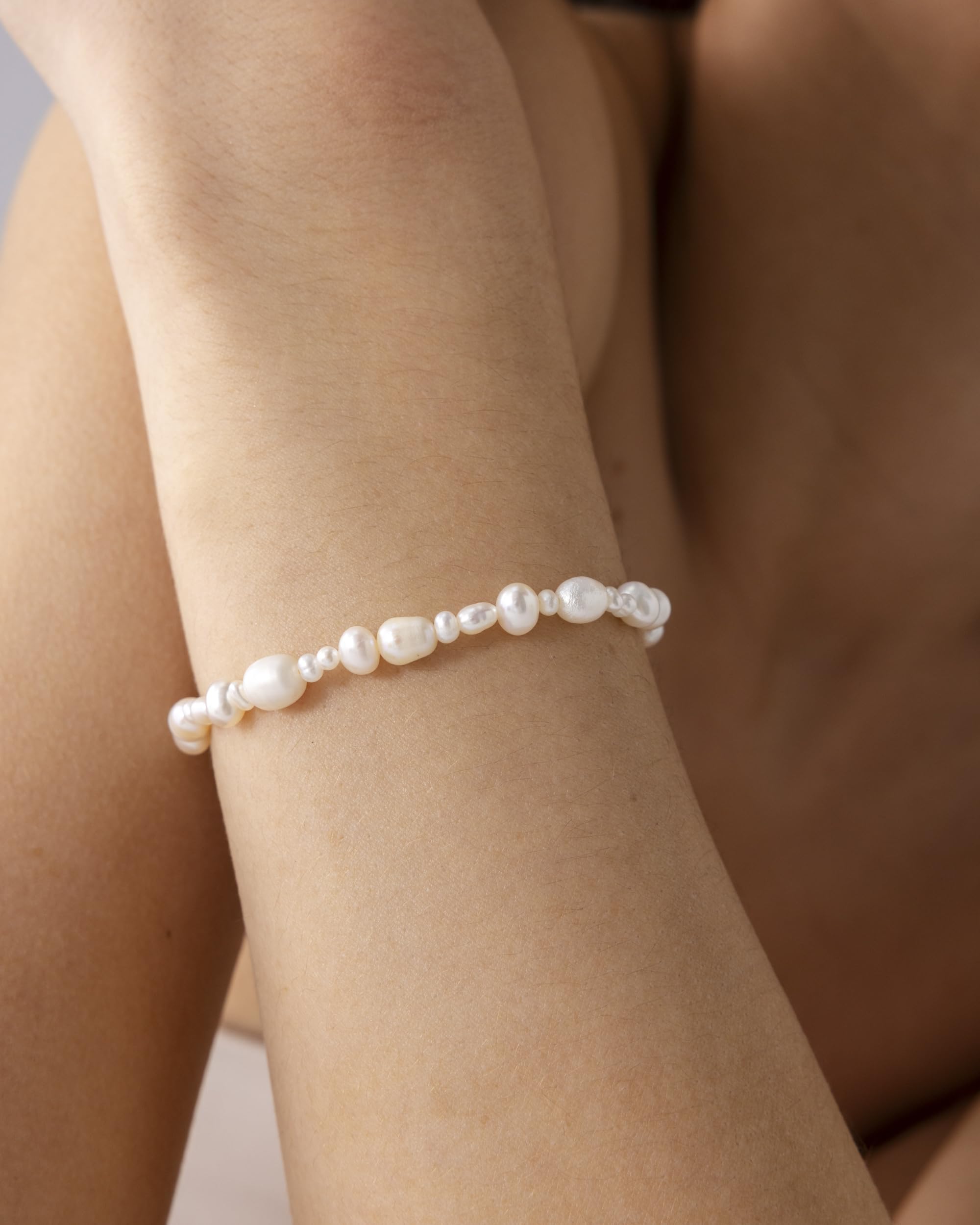 18K Gold Plated Beaded Freshwater Cultured Pearl Bracelet for Women | Dainty Bracelet with Pearl Beads SL-020