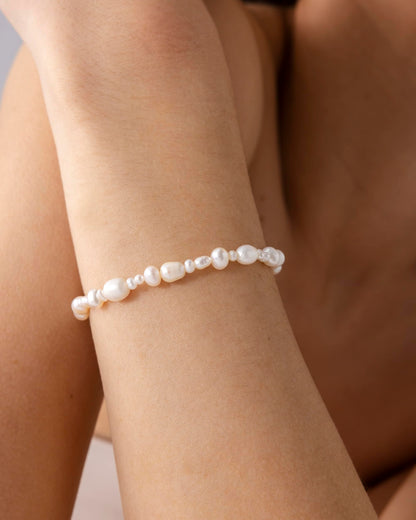 18K Gold Plated Beaded Freshwater Cultured Pearl Bracelet for Women | Dainty Bracelet with Pearl Beads SL-020