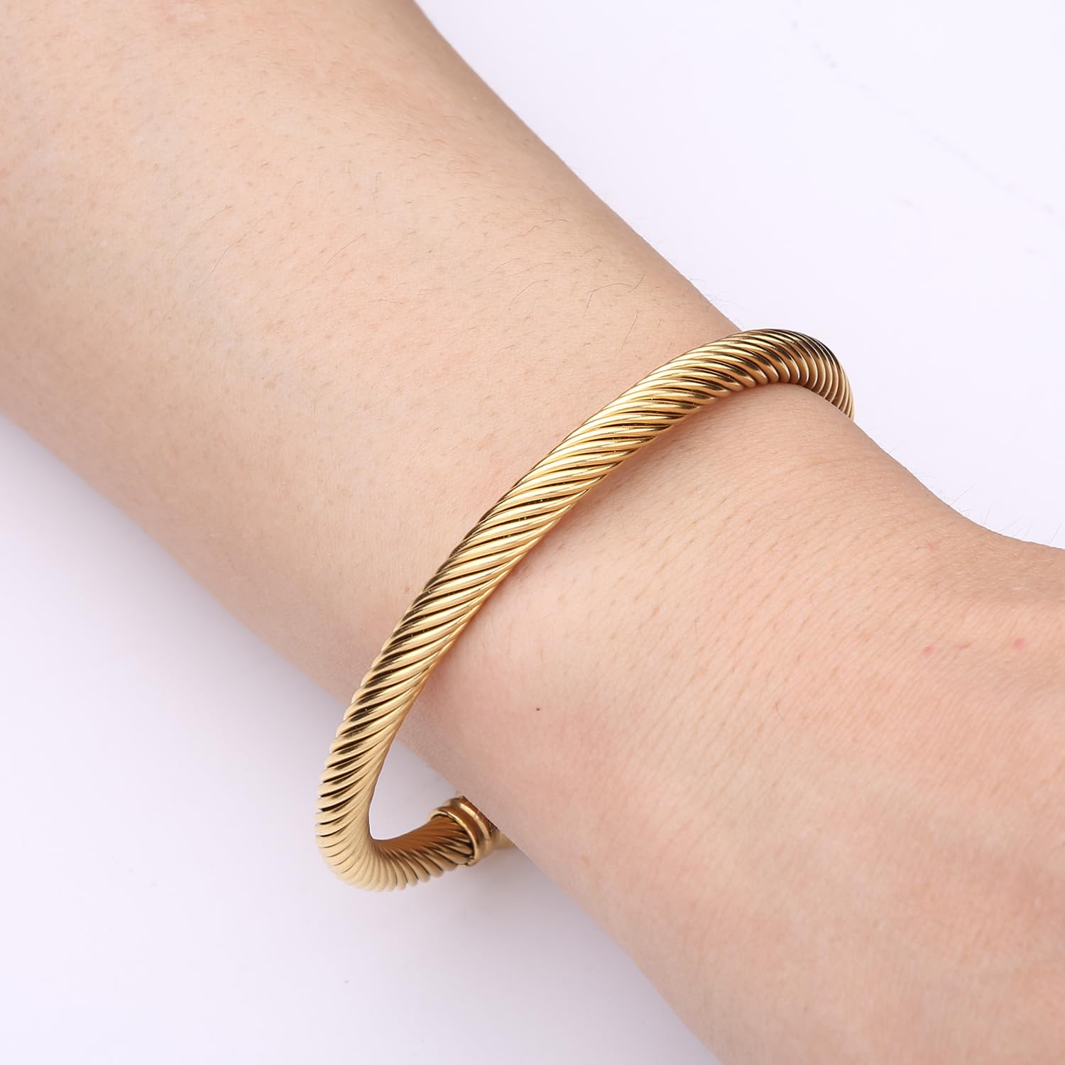Stainless Steel Twisted Cable Wire Bracelets with Hook Clasp Stylish Roman Digital Bangle Bracelet for Women SL-010