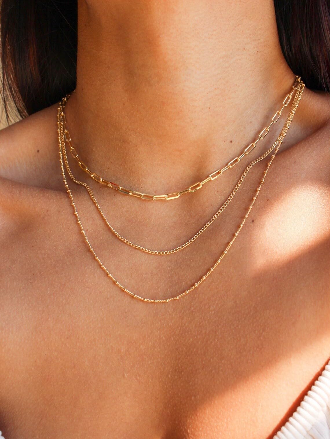 Waterproof Gold Necklace Layered Necklaces for Women Non Tarnish,18k Gold Plated Stainless Steel Dainty Stack Thin Chain Necklace Set for Women Gifts XL-010