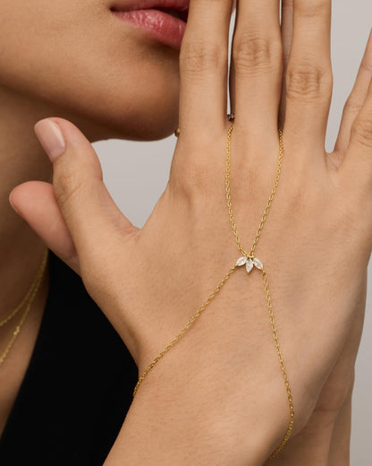 14K Gold Plated Freshwater Pearl Gold Hand Chain Bracelet for Women - Trendy Ring Bracelet Hand Chain Body Jewelry SL-038