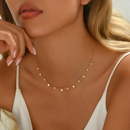 Gold Chain Necklace for Women 18K Gold Plated Stainless Steel Necklace Dainty Star Cross Heart Choker Chains Simple Delicate Minimalist Trendy Jewelry XL-013
