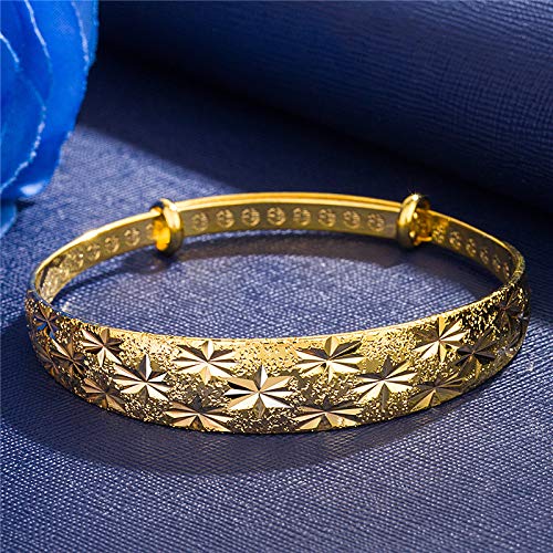18k Yellow Gold Classical Diamond Cut Adjustable Bangle Bracelet for Women SL-015