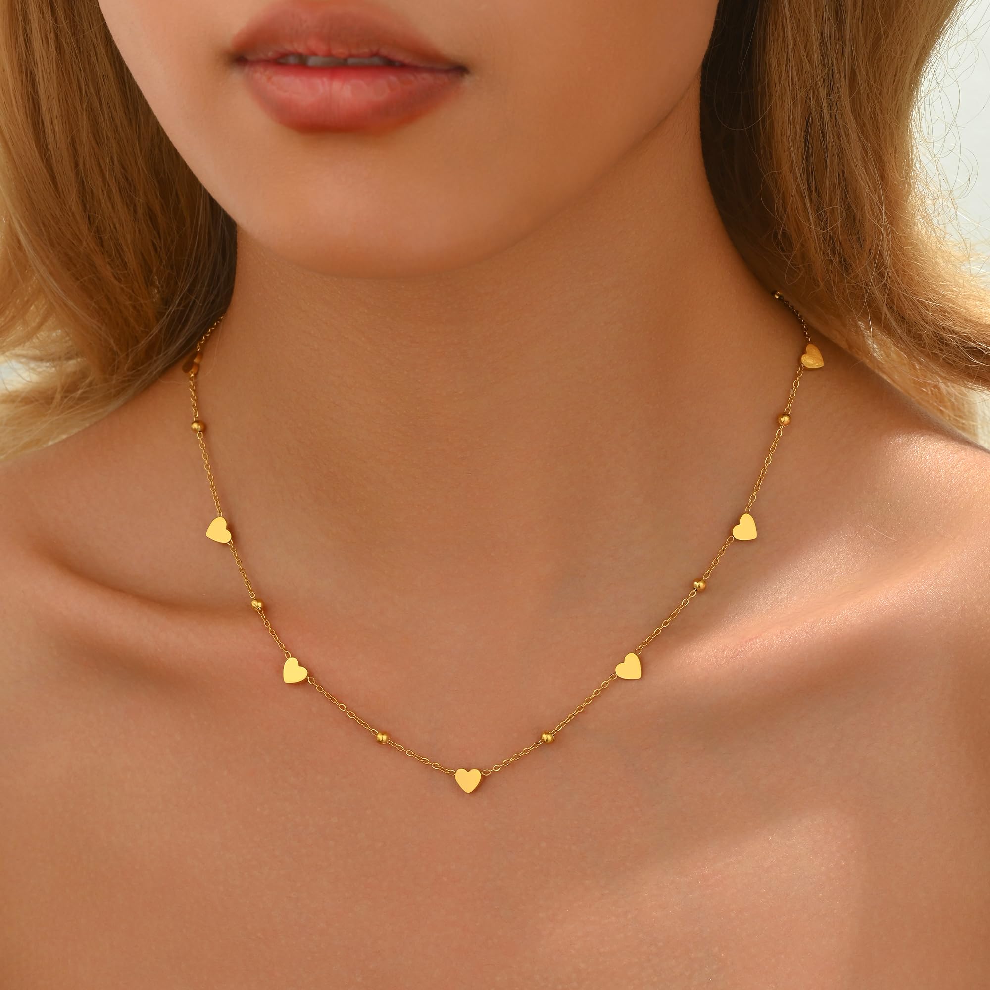 Gold Chain Necklace for Women 18K Gold Plated Stainless Steel Necklace Dainty Star Cross Heart Choker Chains Simple Delicate Minimalist Trendy Jewelry XL-013