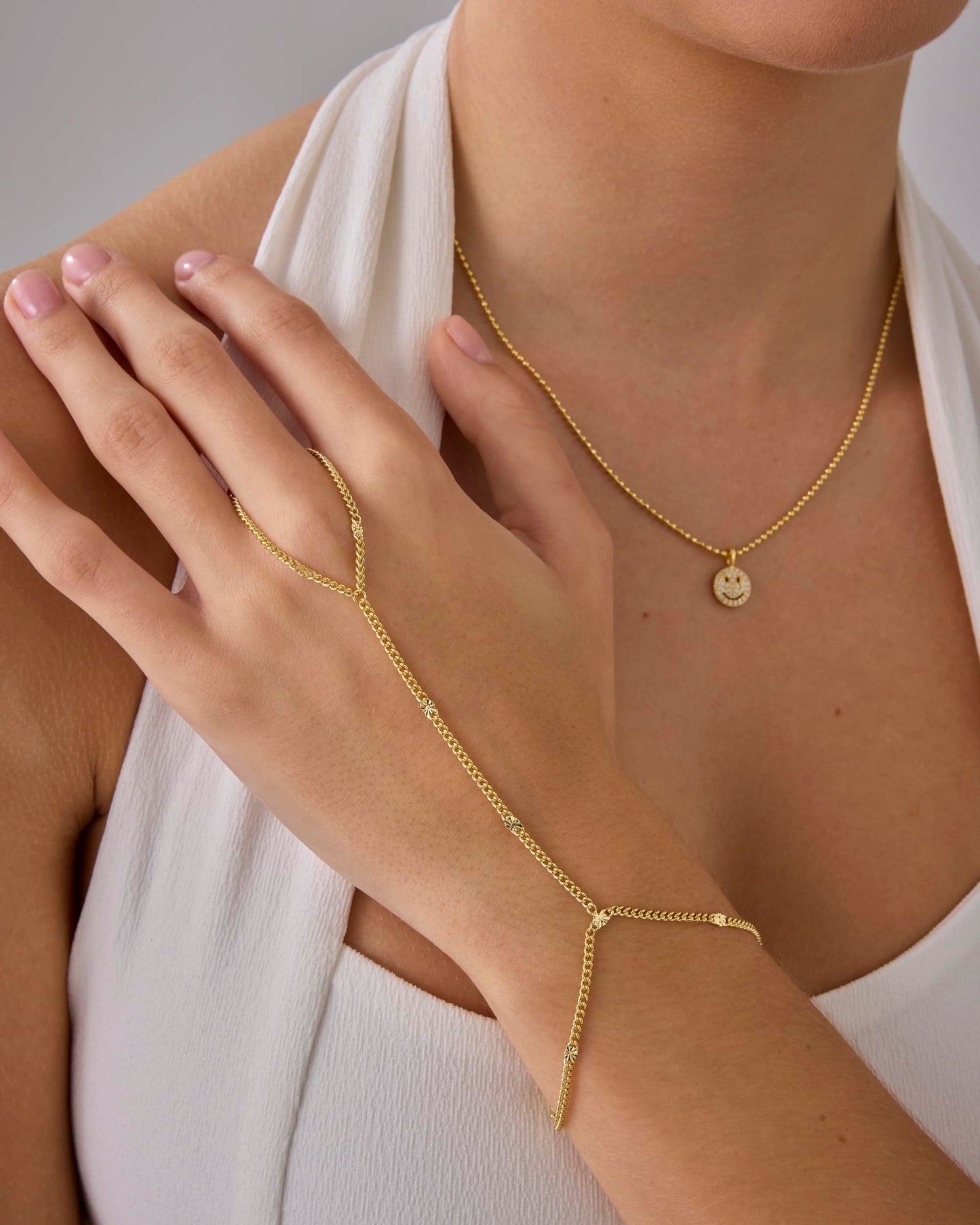 14K Gold Plated Freshwater Pearl Gold Hand Chain Bracelet for Women - Trendy Ring Bracelet Hand Chain Body Jewelry SL-038