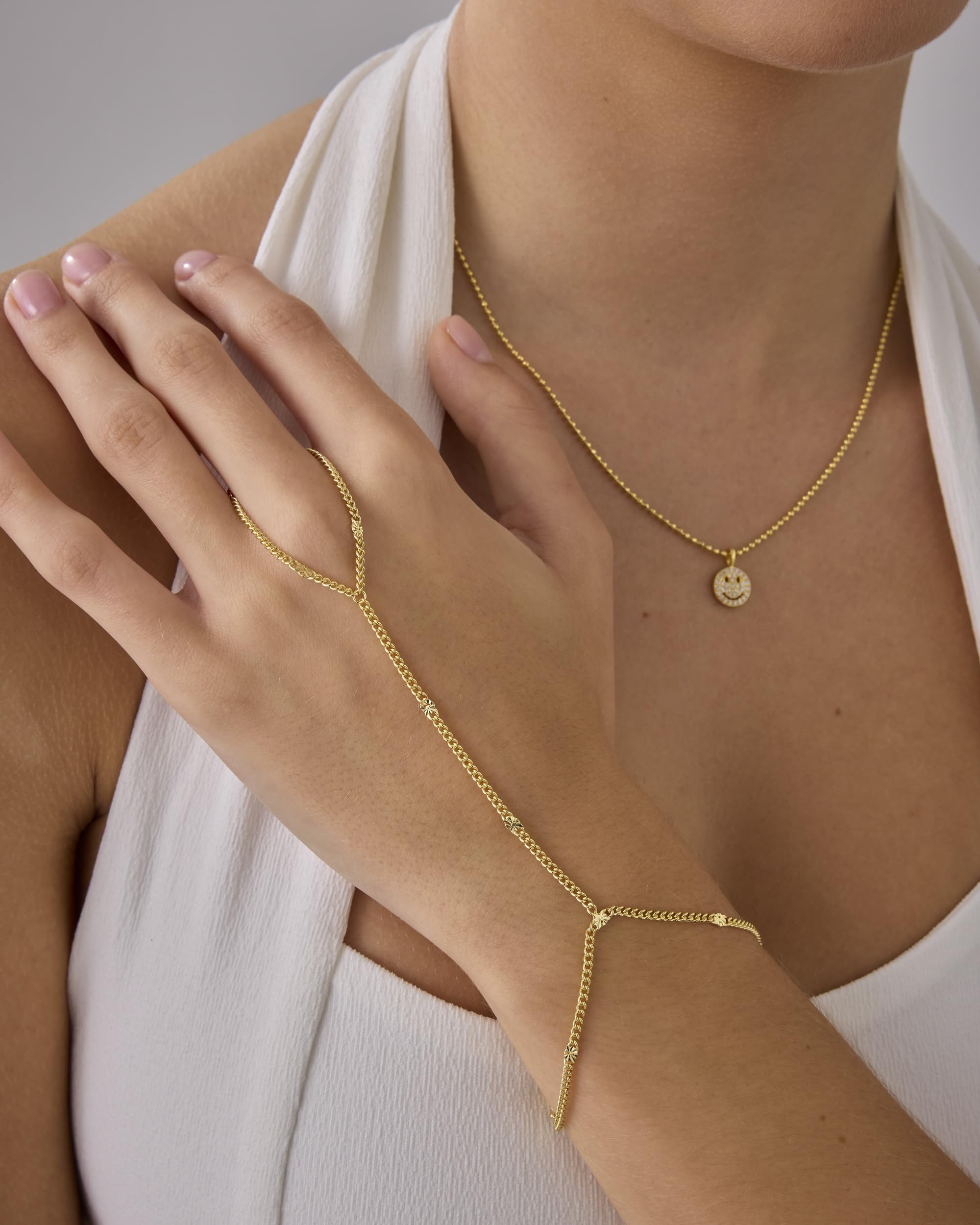 14K Gold Plated Freshwater Pearl Gold Hand Chain Bracelet for Women - Trendy Ring Bracelet Hand Chain Body Jewelry SL-038