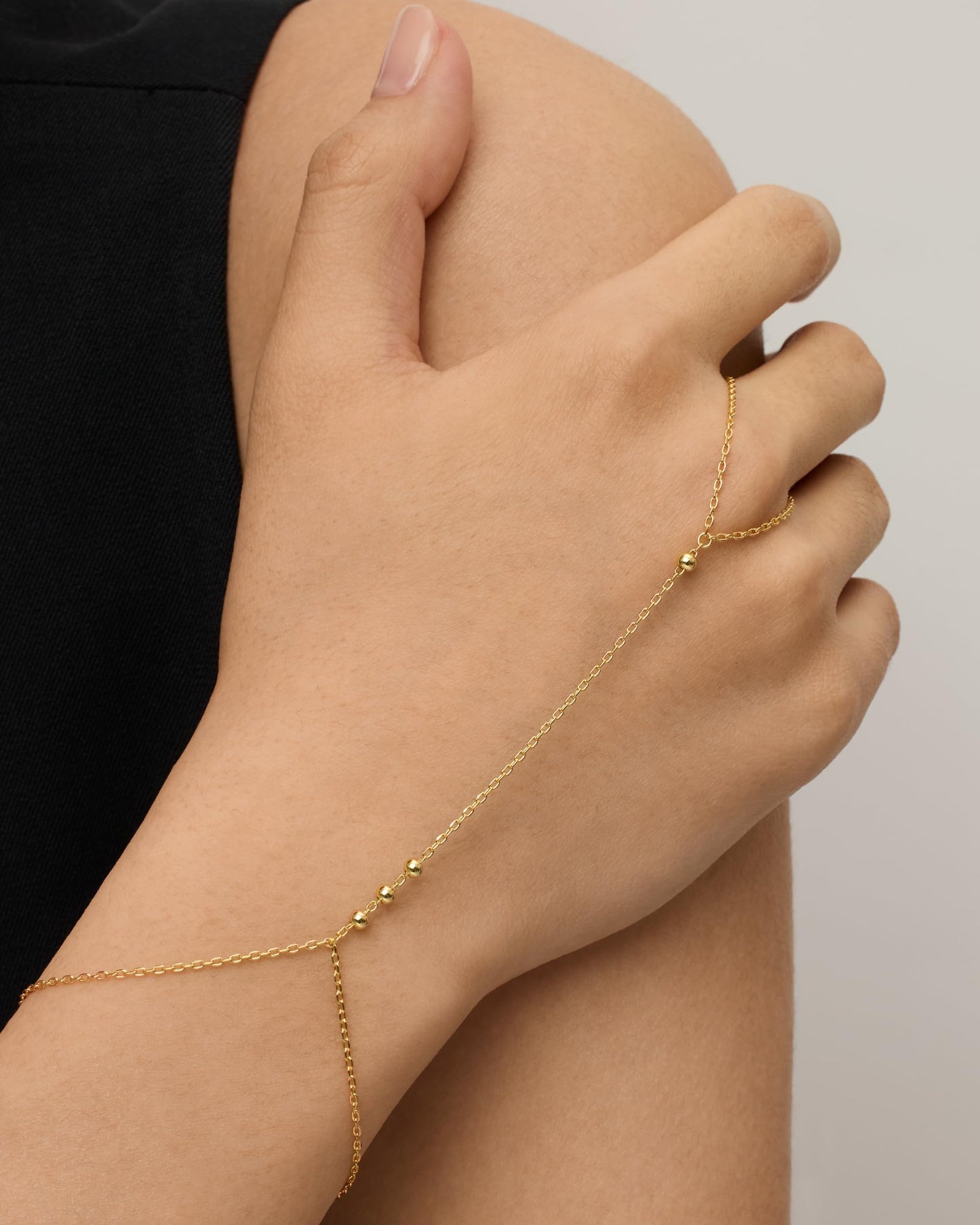 14K Gold Plated Freshwater Pearl Gold Hand Chain Bracelet for Women - Trendy Ring Bracelet Hand Chain Body Jewelry SL-038