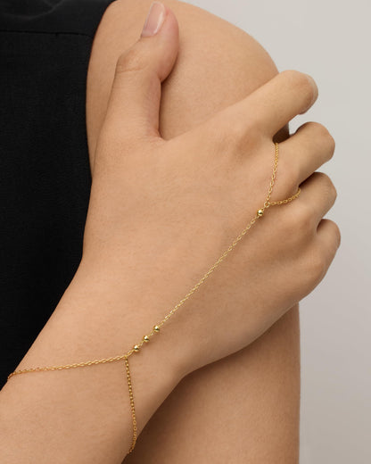 14K Gold Plated Freshwater Pearl Gold Hand Chain Bracelet for Women - Trendy Ring Bracelet Hand Chain Body Jewelry SL-038