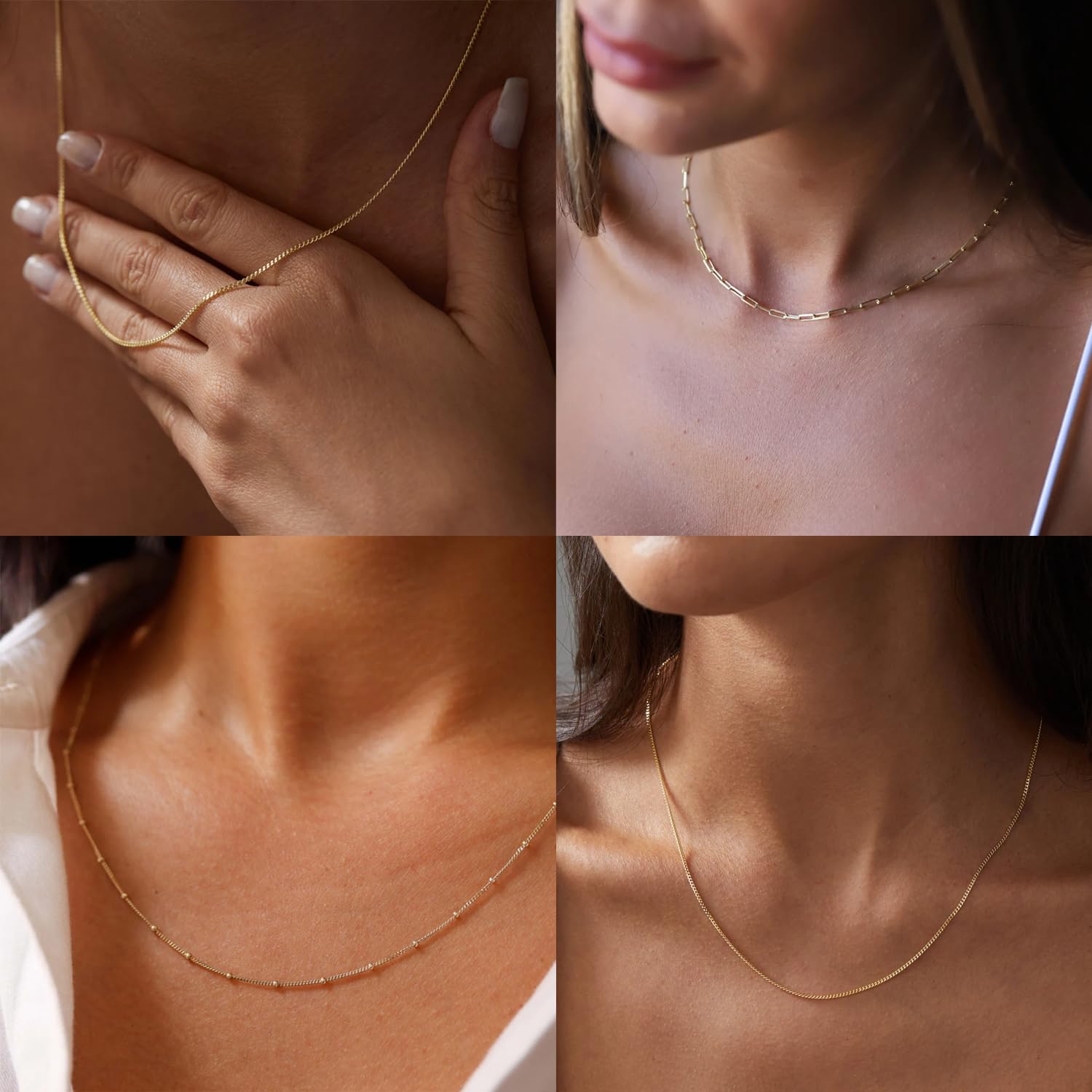 Waterproof Gold Necklace Layered Necklaces for Women Non Tarnish,18k Gold Plated Stainless Steel Dainty Stack Thin Chain Necklace Set for Women Gifts XL-010
