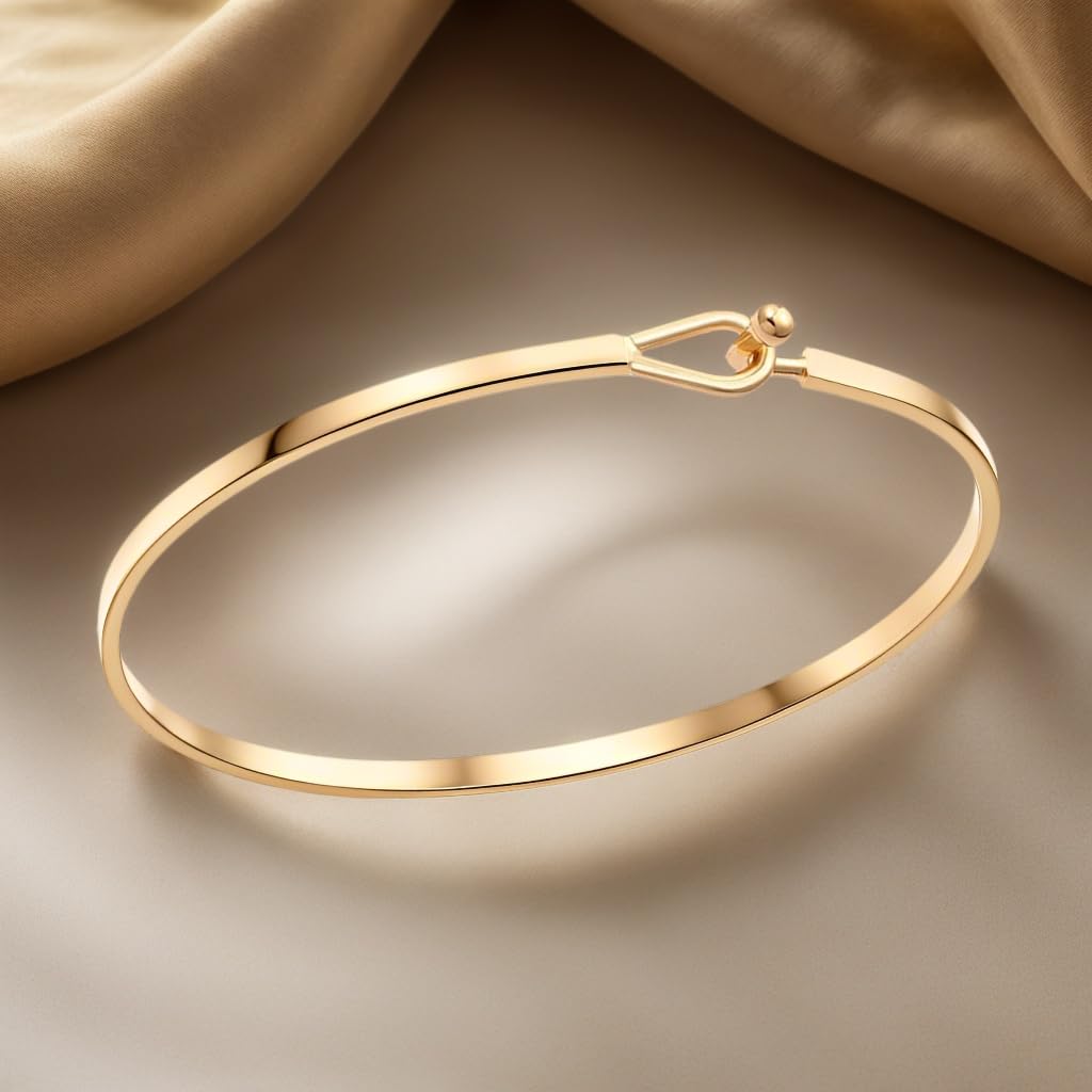 Dainty Gold Bar Bracelet for Women Simple Delicate Thin Cuff Bangle Hook Bracelet 18K Gold Plated Handmade Minimalist Jewelry SL-014