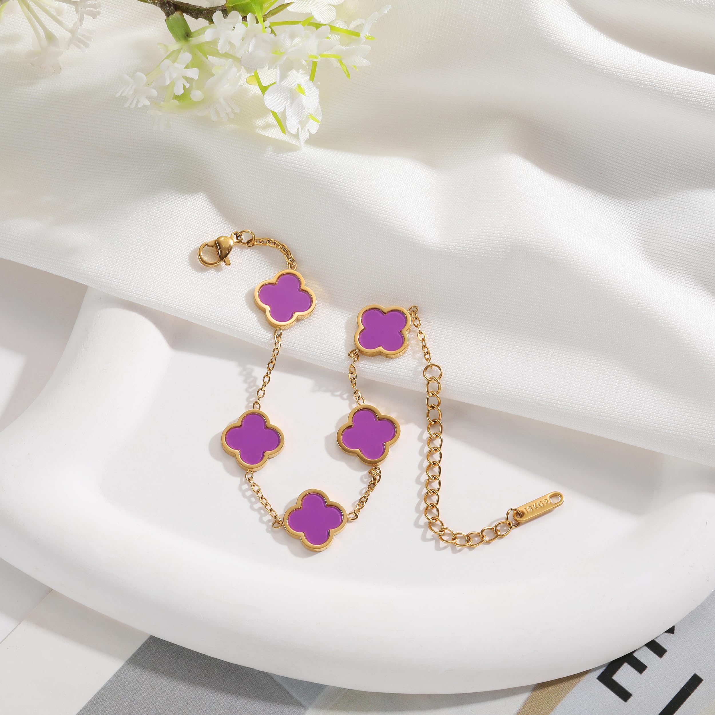 18K Gold Plated Clover Lucky Bracelet for Women White/Black/Red/Green Flower Four Leaf Link Bracelets Trendy Jewelry Gifts for Women SL-019