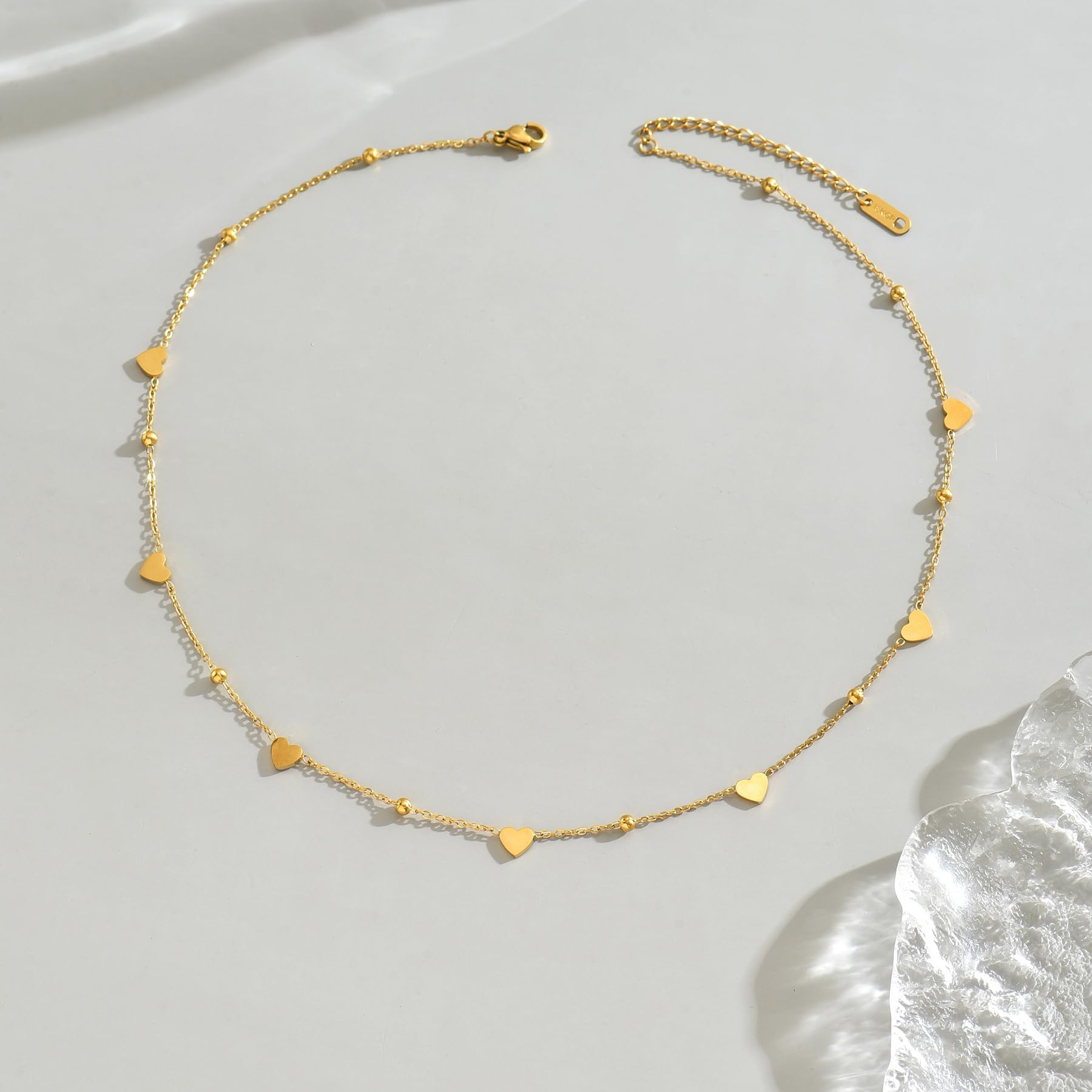 Gold Chain Necklace for Women 18K Gold Plated Stainless Steel Necklace Dainty Star Cross Heart Choker Chains Simple Delicate Minimalist Trendy Jewelry XL-013