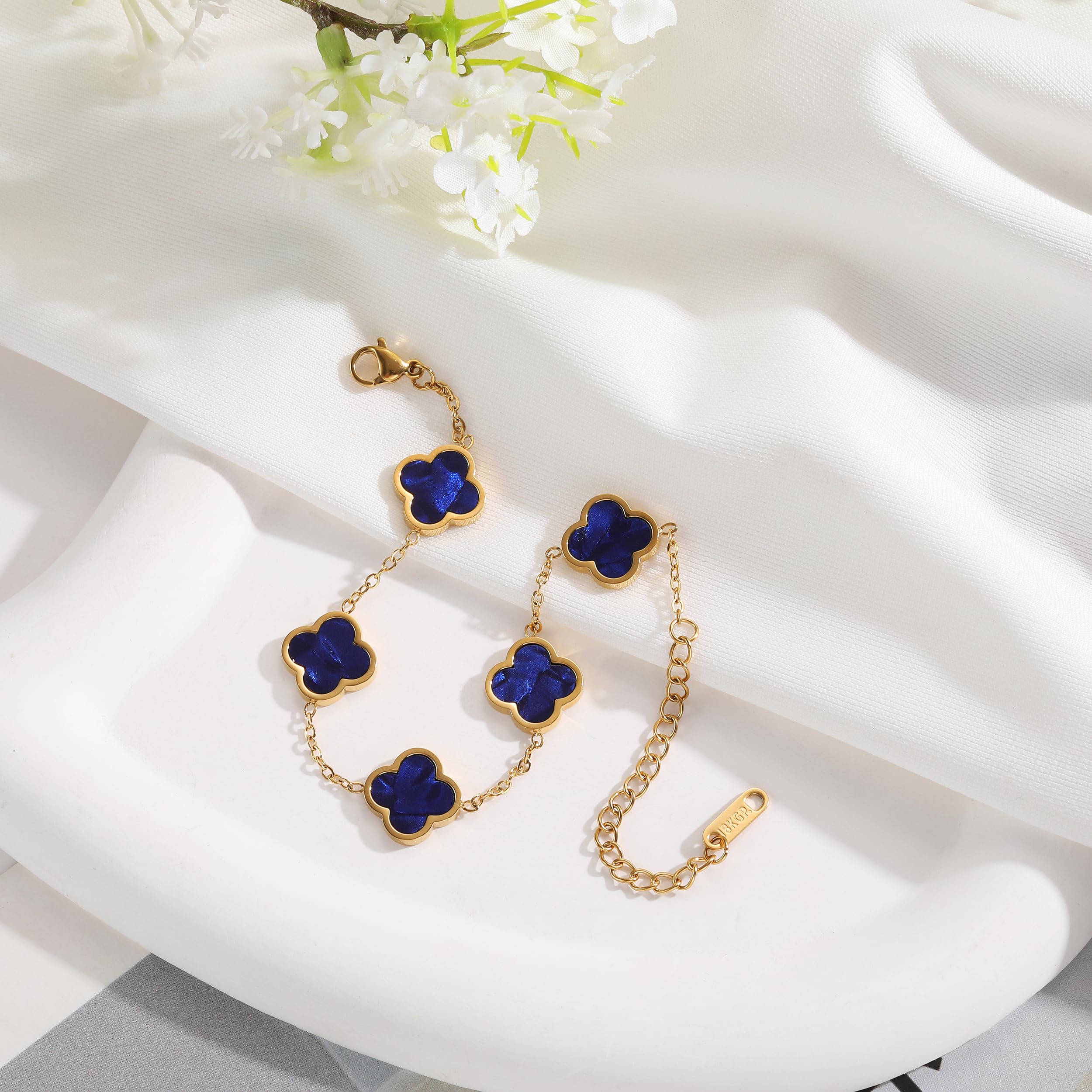 18K Gold Plated Clover Lucky Bracelet for Women White/Black/Red/Green Flower Four Leaf Link Bracelets Trendy Jewelry Gifts for Women SL-019