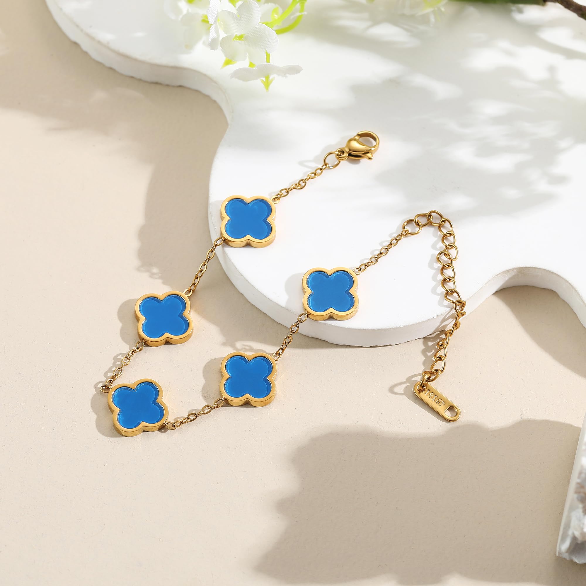 18K Gold Plated Clover Lucky Bracelet for Women White/Black/Red/Green Flower Four Leaf Link Bracelets Trendy Jewelry Gifts for Women SL-019