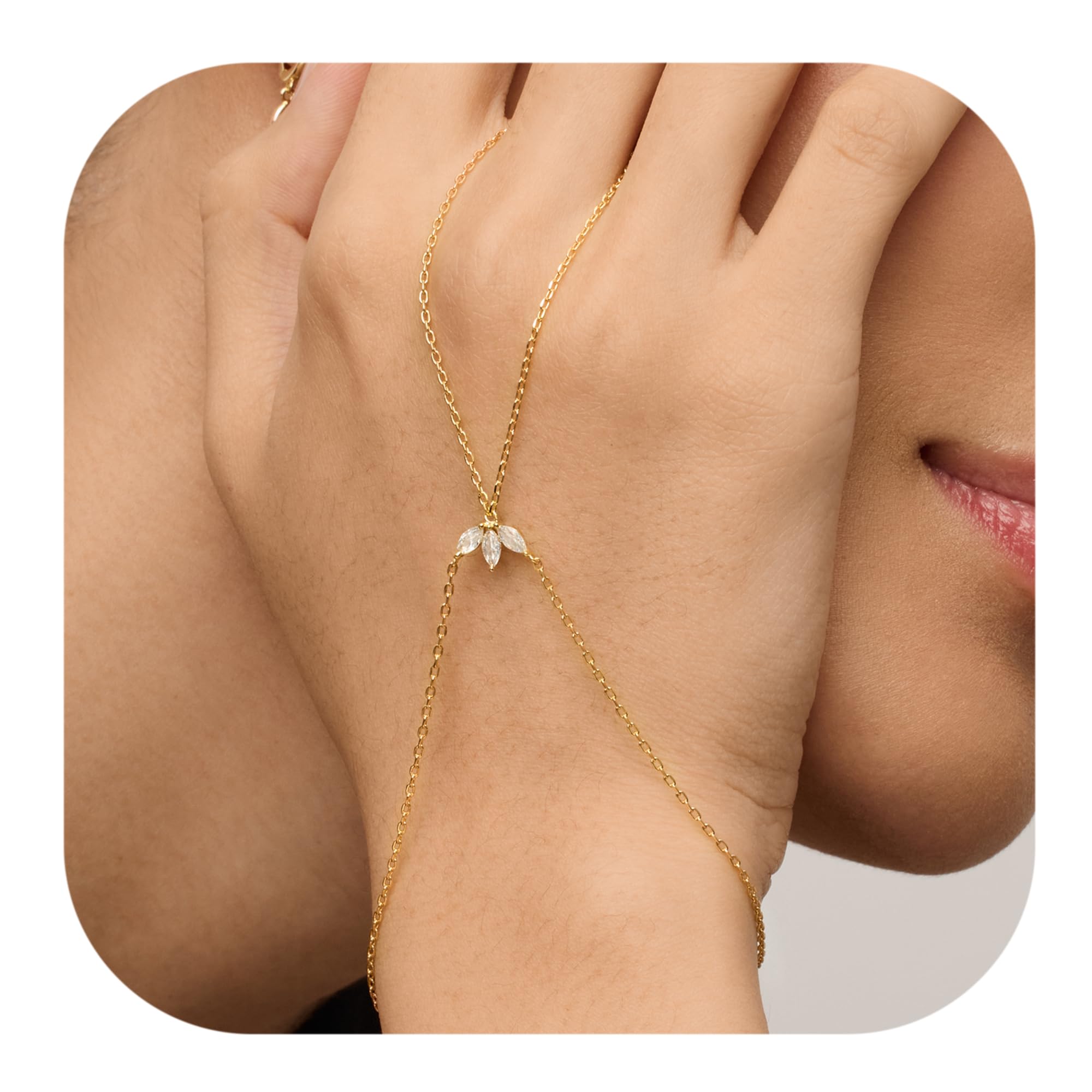 14K Gold Plated Freshwater Pearl Gold Hand Chain Bracelet for Women - Trendy Ring Bracelet Hand Chain Body Jewelry SL-038
