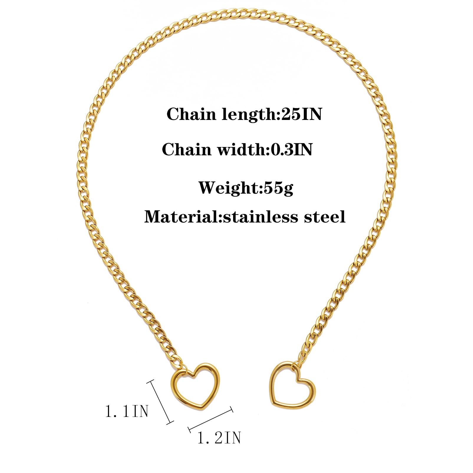 Heart Slip Chain Necklaces for Women,Stainless Steel O-Ring Adjustable Lariat Heart Y-Necklace,Punk Gothic Cuban Collar Choker Necklace for women XL-011