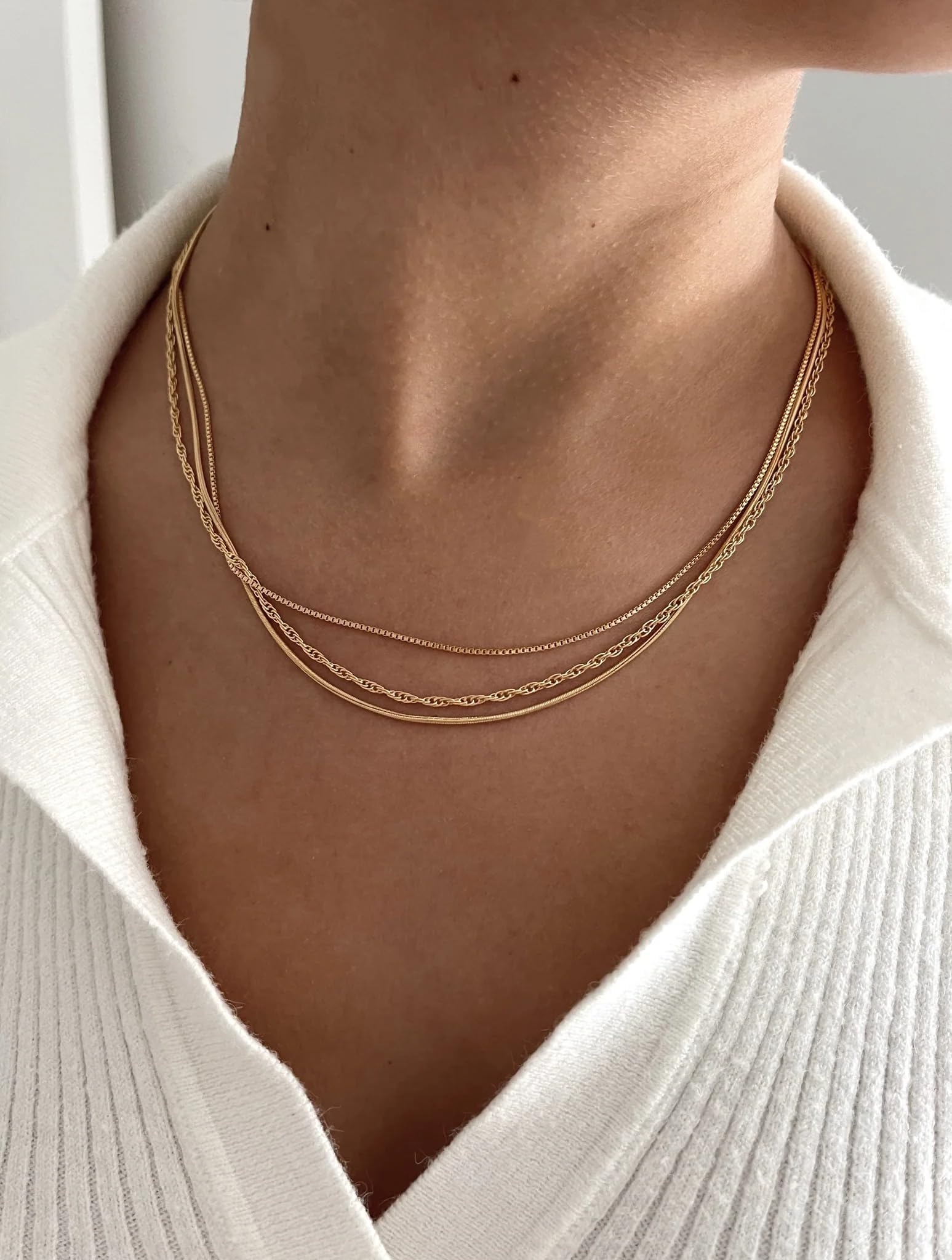 Waterproof Gold Necklace Layered Necklaces for Women Non Tarnish,18k Gold Plated Stainless Steel Dainty Stack Thin Chain Necklace Set for Women Gifts XL-010