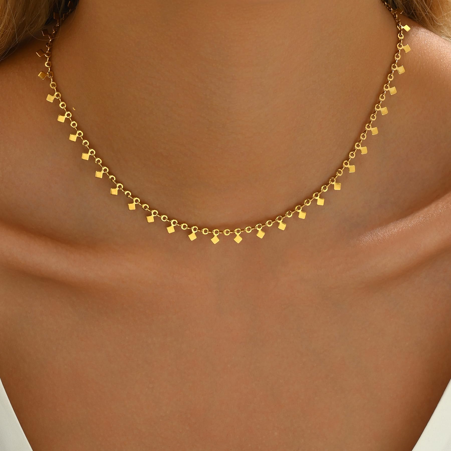 Gold Chain Necklace for Women 18K Gold Plated Stainless Steel Necklace Dainty Star Cross Heart Choker Chains Simple Delicate Minimalist Trendy Jewelry XL-013