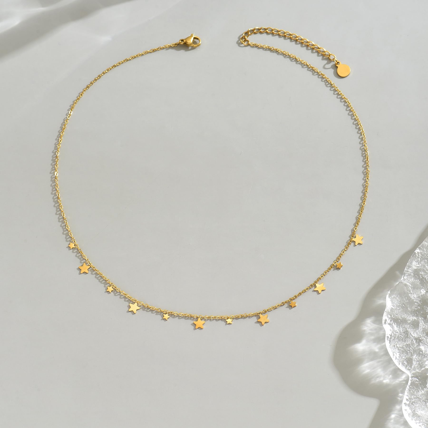 Gold Chain Necklace for Women 18K Gold Plated Stainless Steel Necklace Dainty Star Cross Heart Choker Chains Simple Delicate Minimalist Trendy Jewelry XL-013