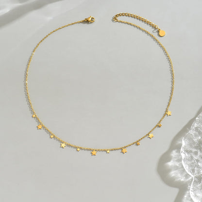 Gold Chain Necklace for Women 18K Gold Plated Stainless Steel Necklace Dainty Star Cross Heart Choker Chains Simple Delicate Minimalist Trendy Jewelry XL-013