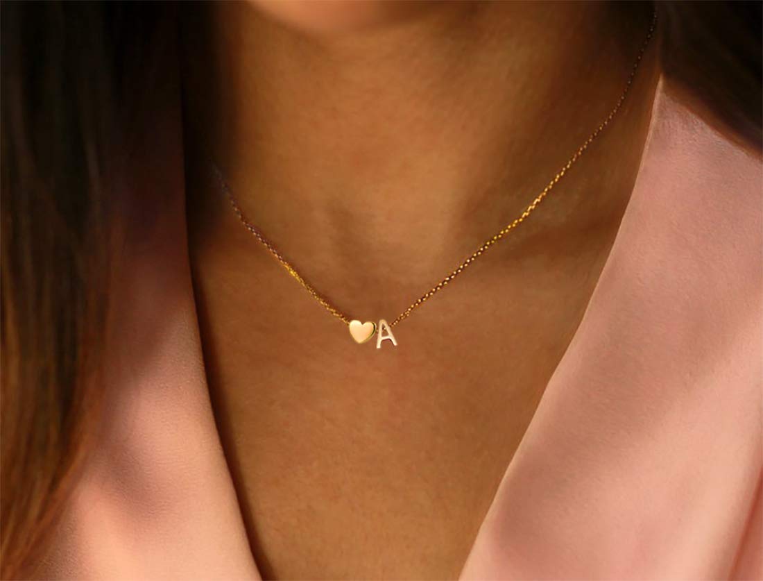 Initial Heart Necklace 18K Gold Plated Stainless Steel Tiny Heart Letter Necklace Personalized Monogram Name Necklace for Women XL-009