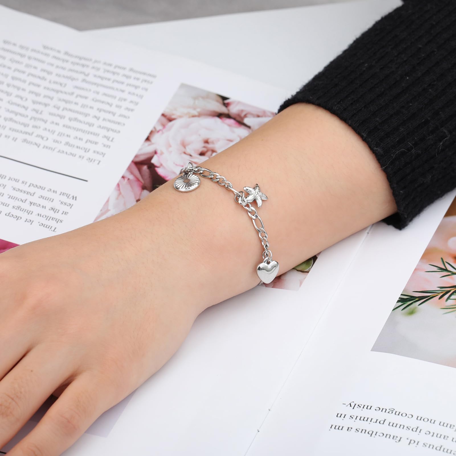 Stainless Steel Summer Holiday Clam Sun Heart Charms Strand Bracelet SL-030