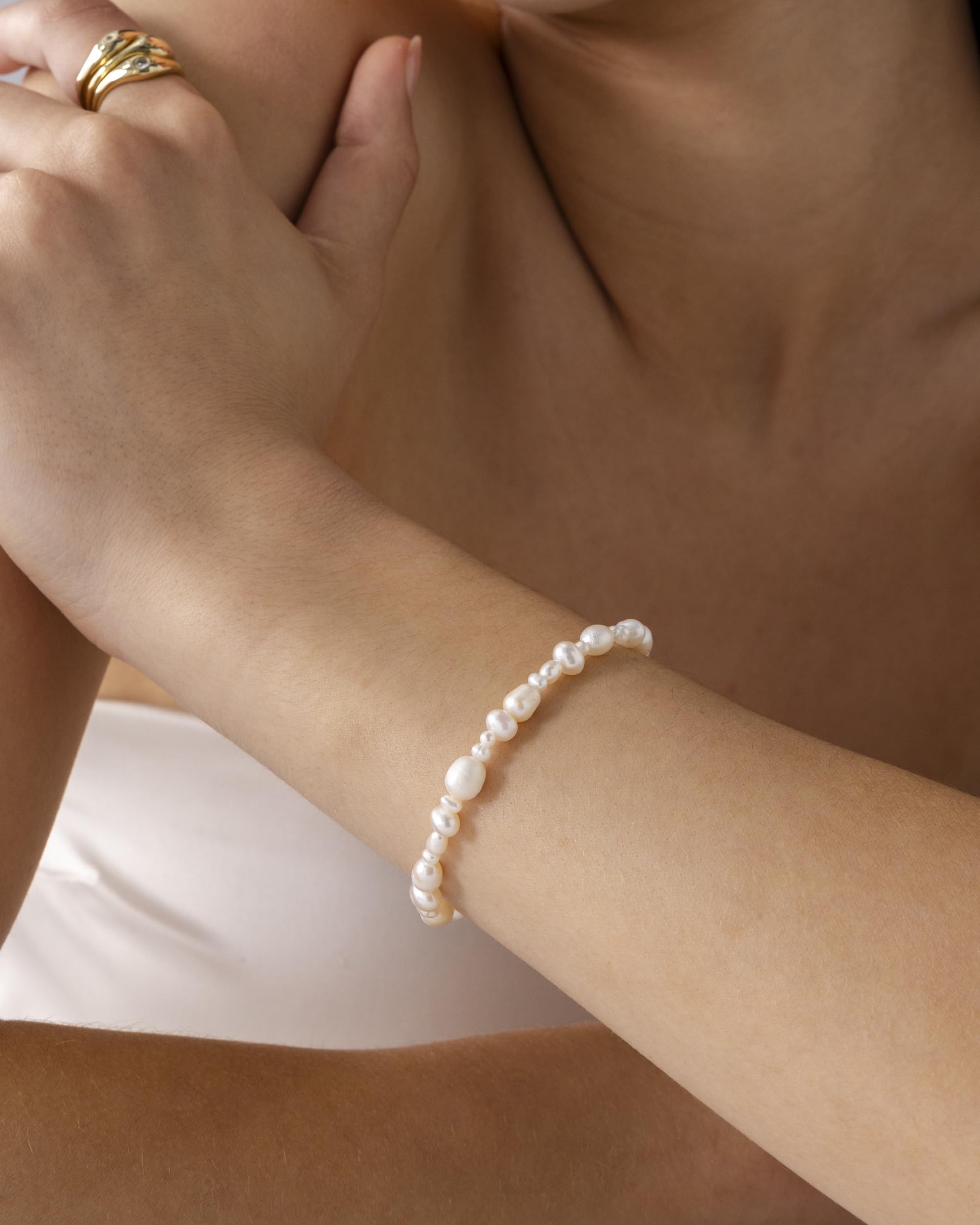 18K Gold Plated Beaded Freshwater Cultured Pearl Bracelet for Women | Dainty Bracelet with Pearl Beads SL-020