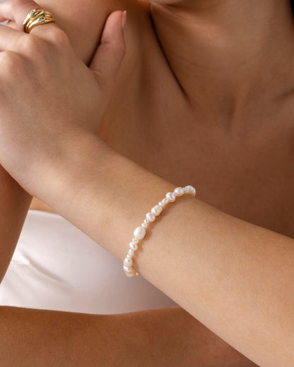 18K Gold Plated Beaded Freshwater Cultured Pearl Bracelet for Women | Dainty Bracelet with Pearl Beads SL-020