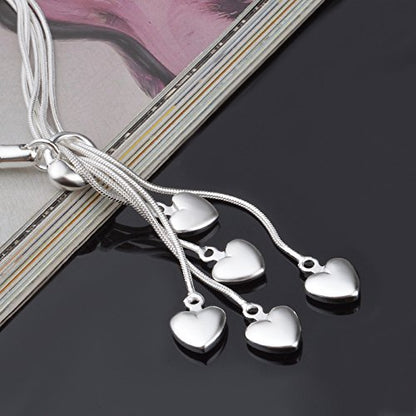 925 Sterling Silver Five-Line Chain with Five-Heart Bracelet Bangle SL-039