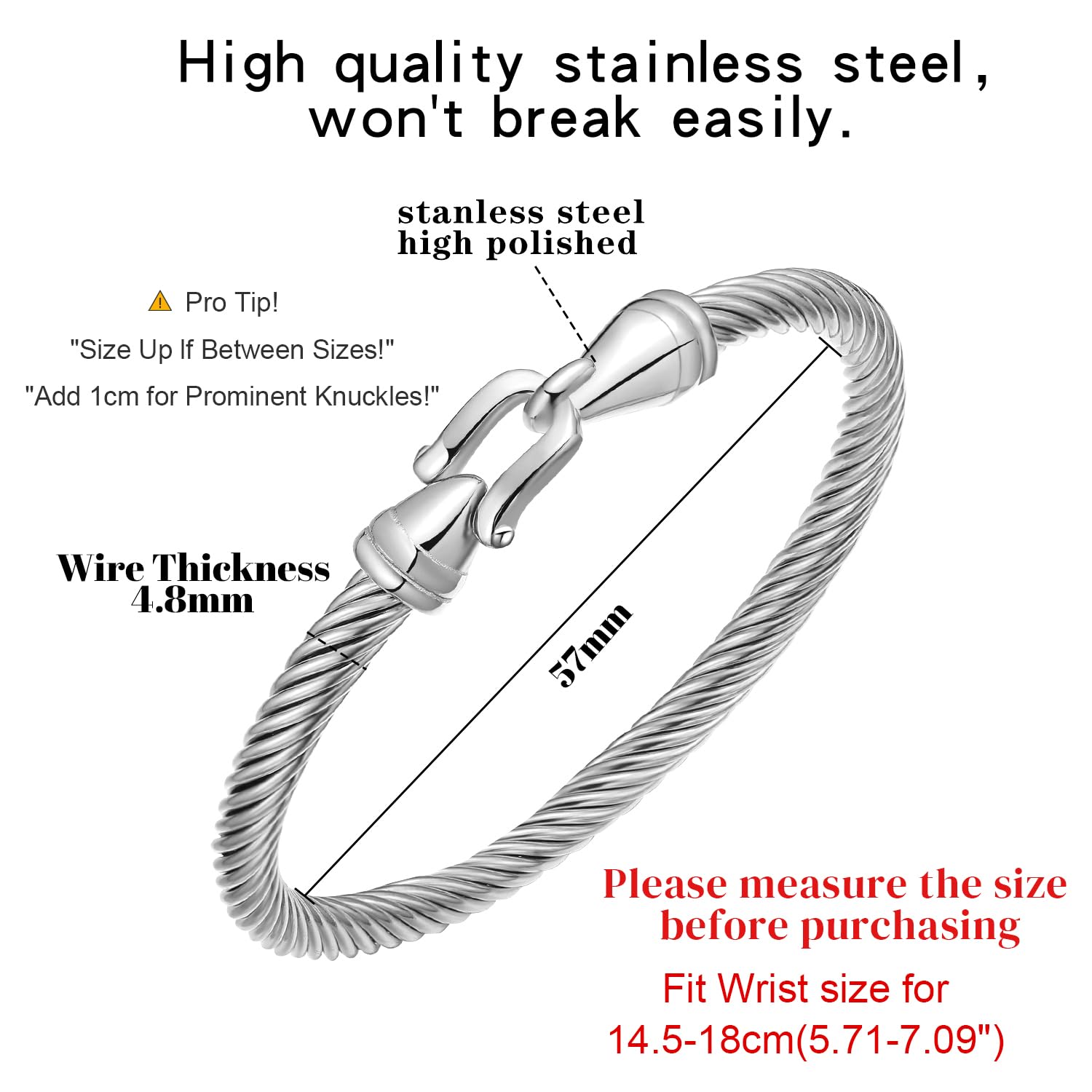 Stainless Steel Twisted Cable Wire Bracelets with Hook Clasp Stylish Roman Digital Bangle Bracelet for Women SL-010