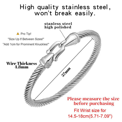 Stainless Steel Twisted Cable Wire Bracelets with Hook Clasp Stylish Roman Digital Bangle Bracelet for Women SL-010