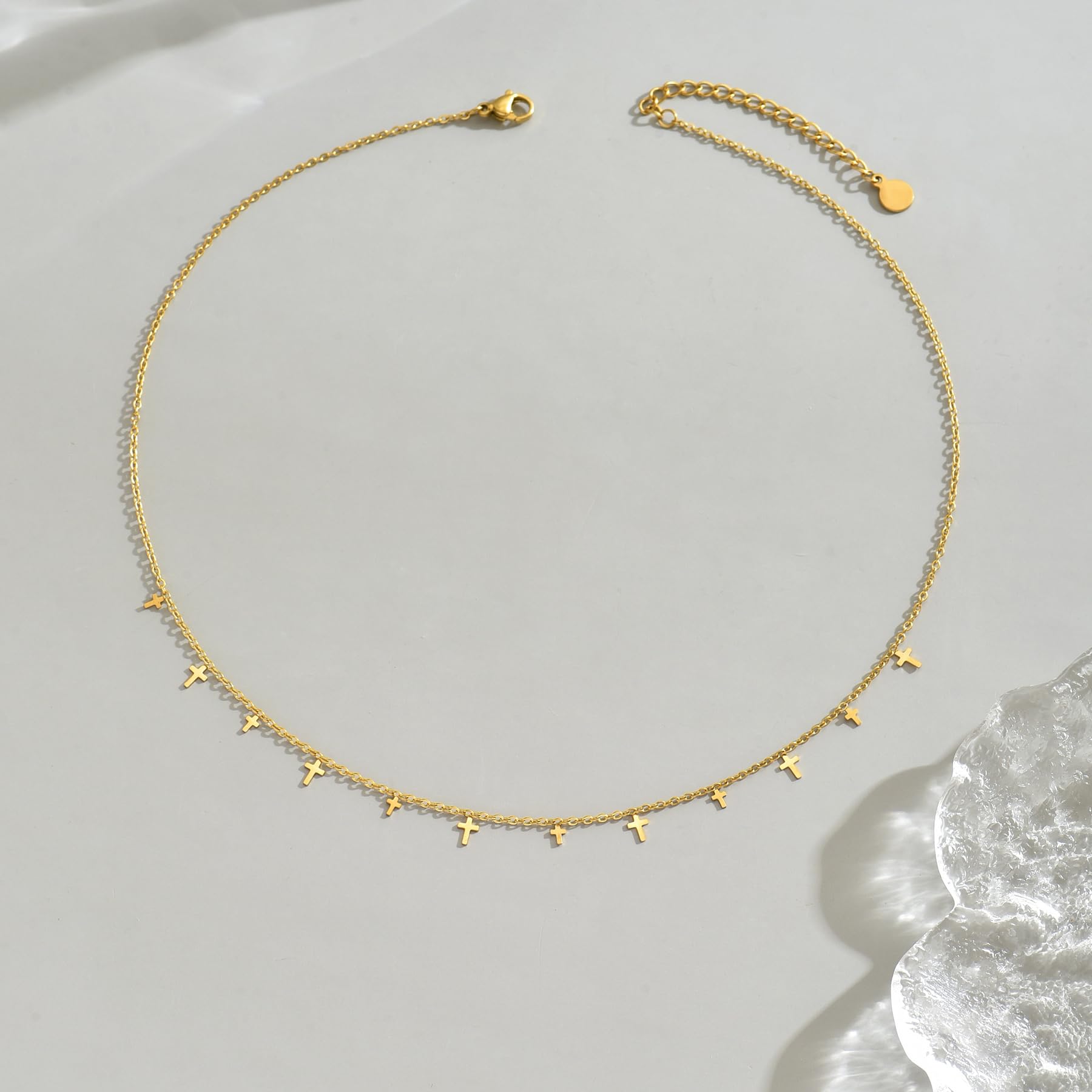 Gold Chain Necklace for Women 18K Gold Plated Stainless Steel Necklace Dainty Star Cross Heart Choker Chains Simple Delicate Minimalist Trendy Jewelry XL-013