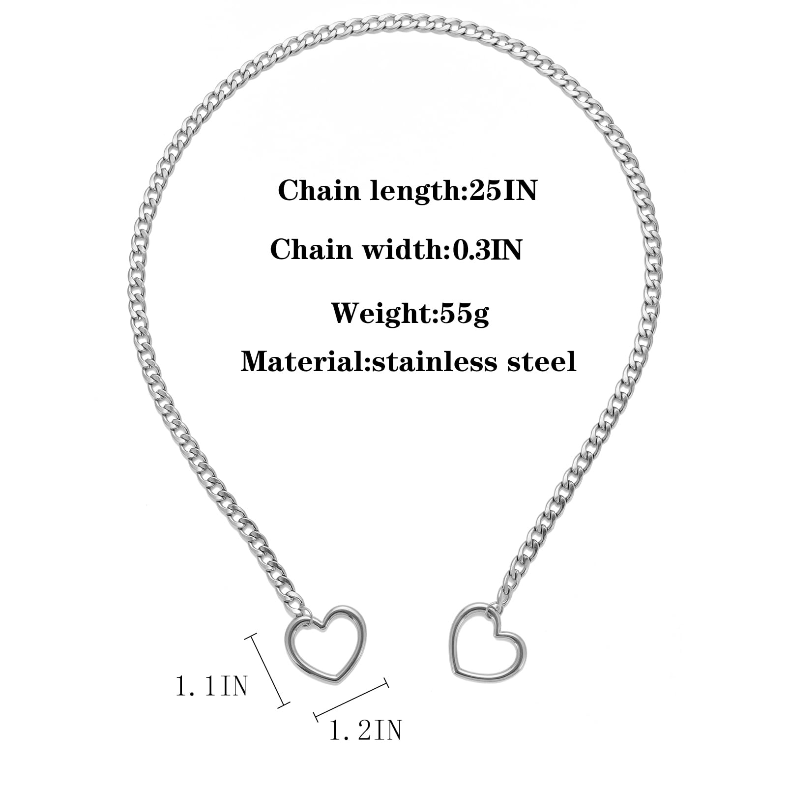 Heart Slip Chain Necklaces for Women,Stainless Steel O-Ring Adjustable Lariat Heart Y-Necklace,Punk Gothic Cuban Collar Choker Necklace for women XL-011