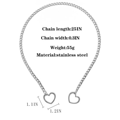 Heart Slip Chain Necklaces for Women,Stainless Steel O-Ring Adjustable Lariat Heart Y-Necklace,Punk Gothic Cuban Collar Choker Necklace for women XL-011