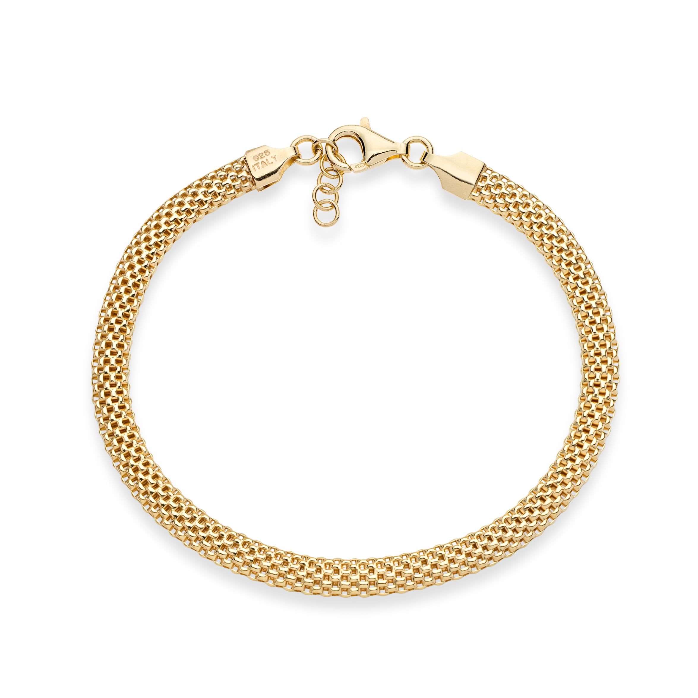 18K Gold Over Sterling Silver Italian 5mm Mesh Link Chain Bracelet for Women SL-022