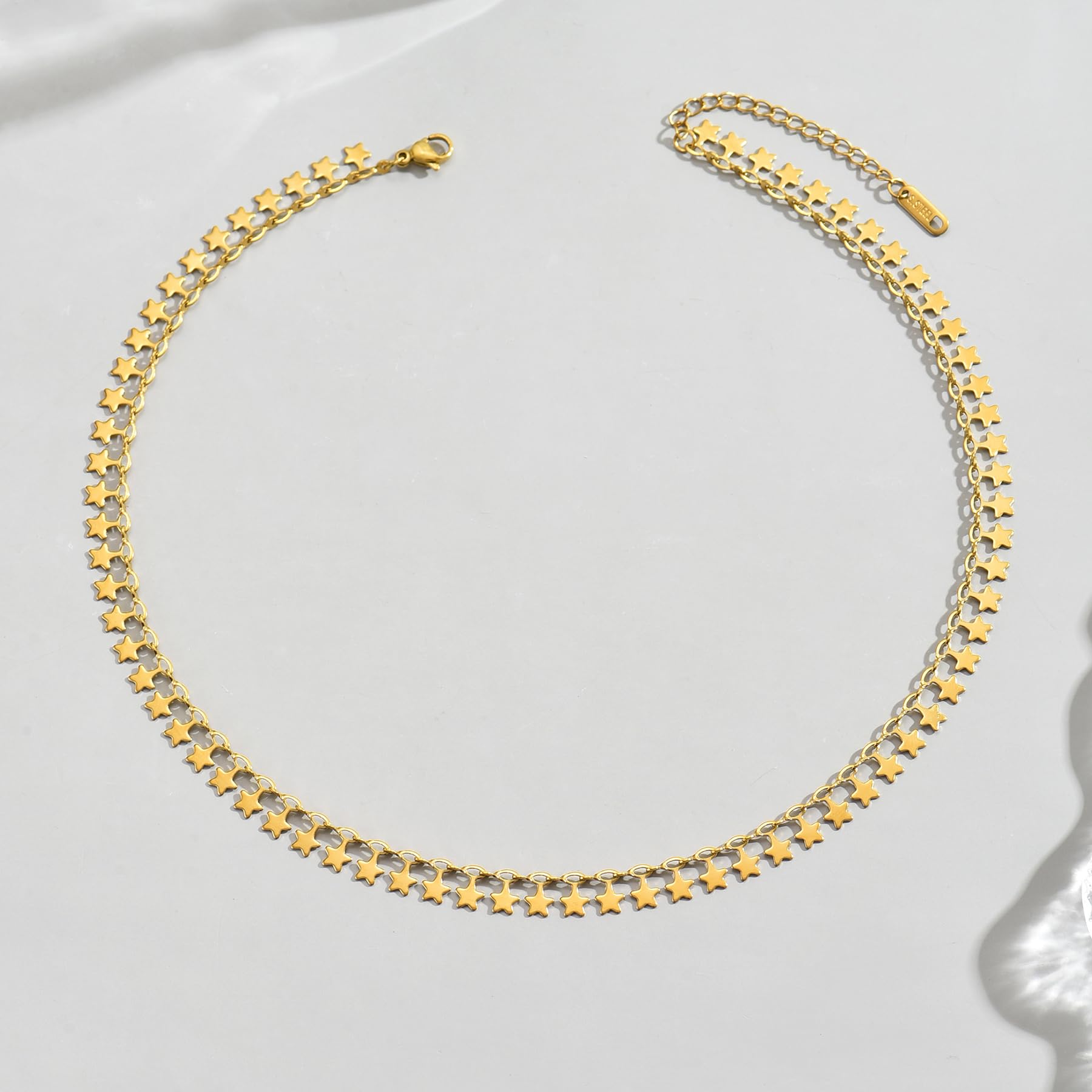 Gold Chain Necklace for Women 18K Gold Plated Stainless Steel Necklace Dainty Star Cross Heart Choker Chains Simple Delicate Minimalist Trendy Jewelry XL-013