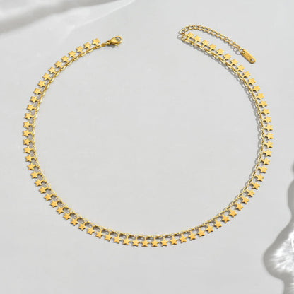 Gold Chain Necklace for Women 18K Gold Plated Stainless Steel Necklace Dainty Star Cross Heart Choker Chains Simple Delicate Minimalist Trendy Jewelry XL-013