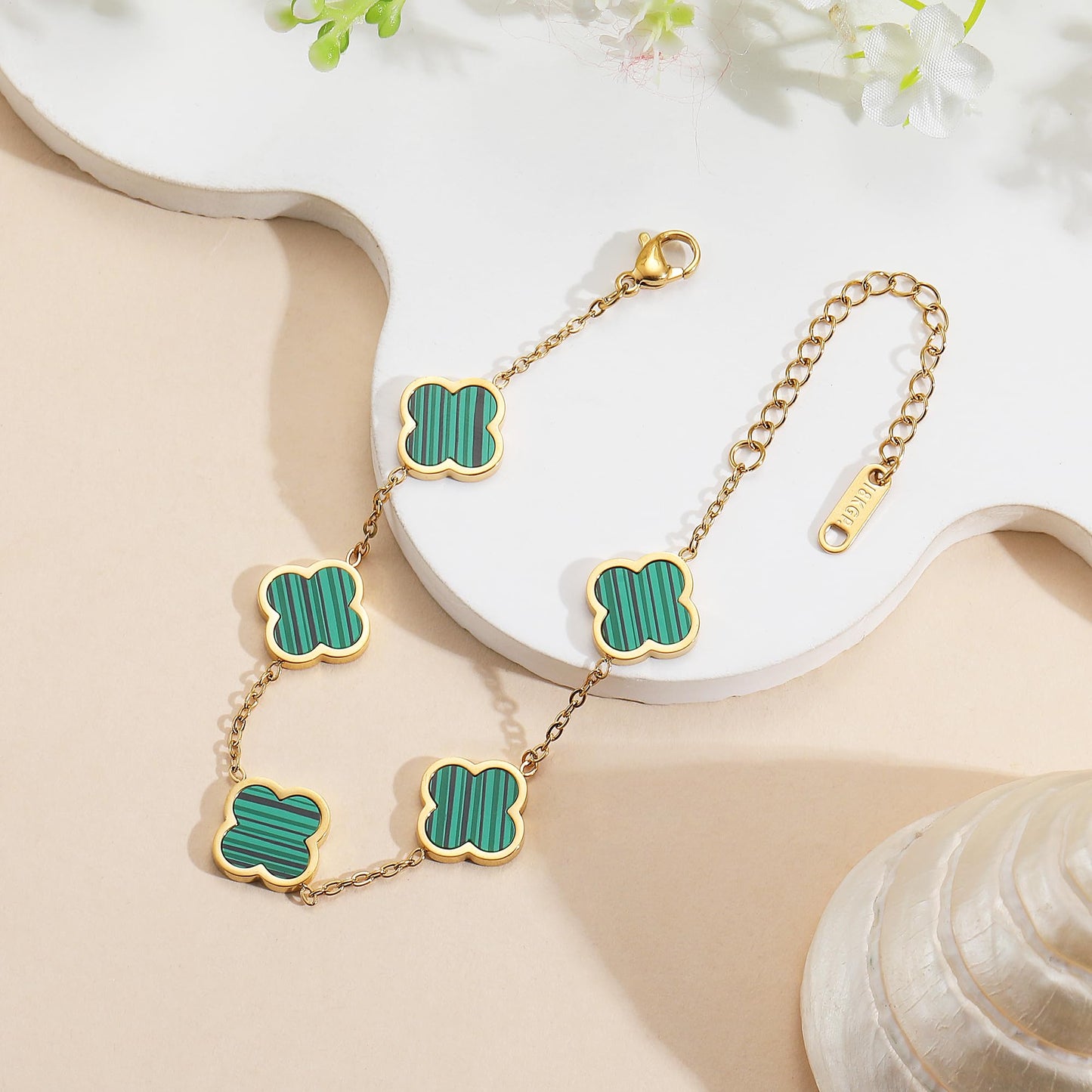 18K Gold Plated Clover Lucky Bracelet for Women White/Black/Red/Green Flower Four Leaf Link Bracelets Trendy Jewelry Gifts for Women SL-019
