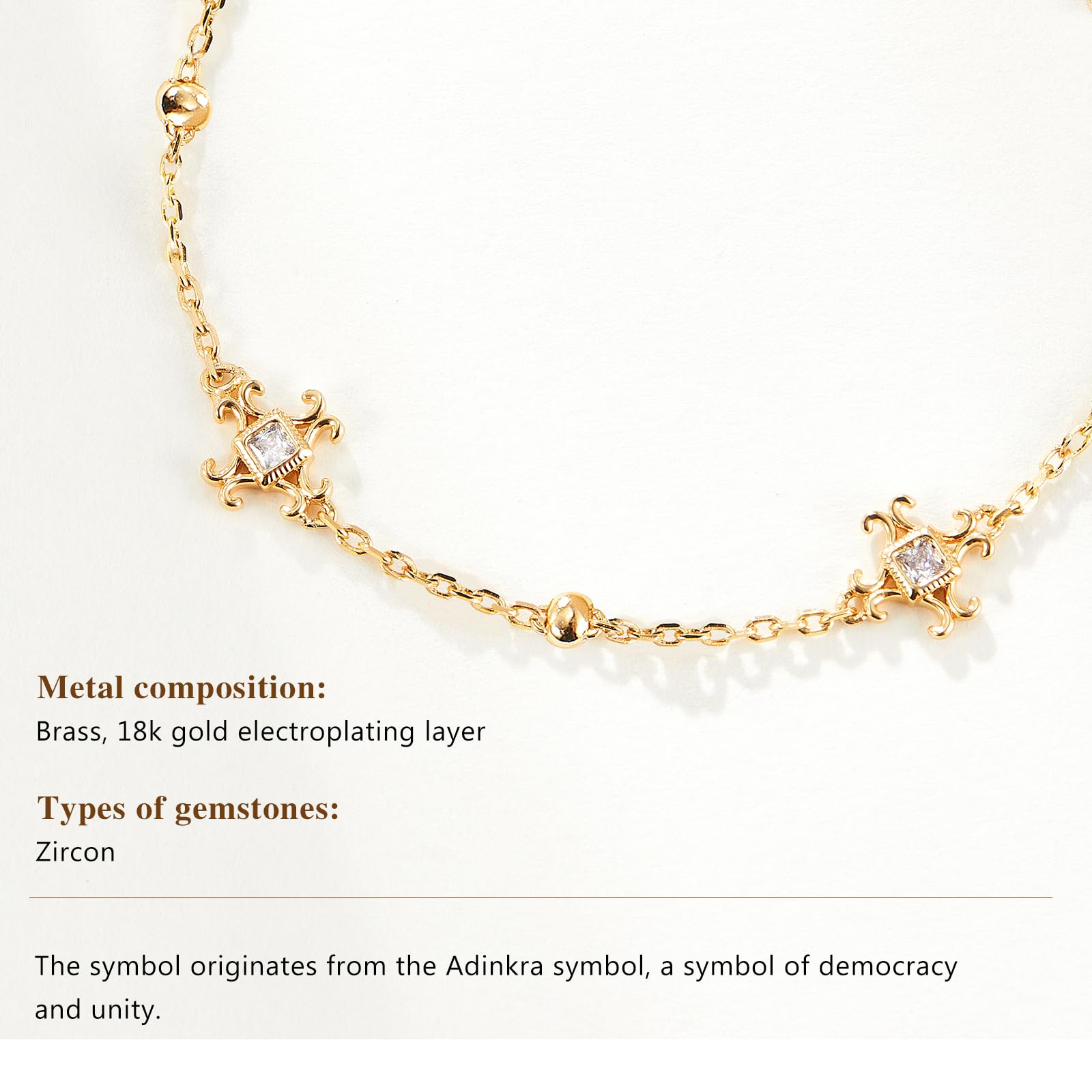 Womens 18k Gold Plated White Shell Cubic Zirconia Square Cross Adjustable Chain Link Bracelets 6.69" with 2" Extender SL-037