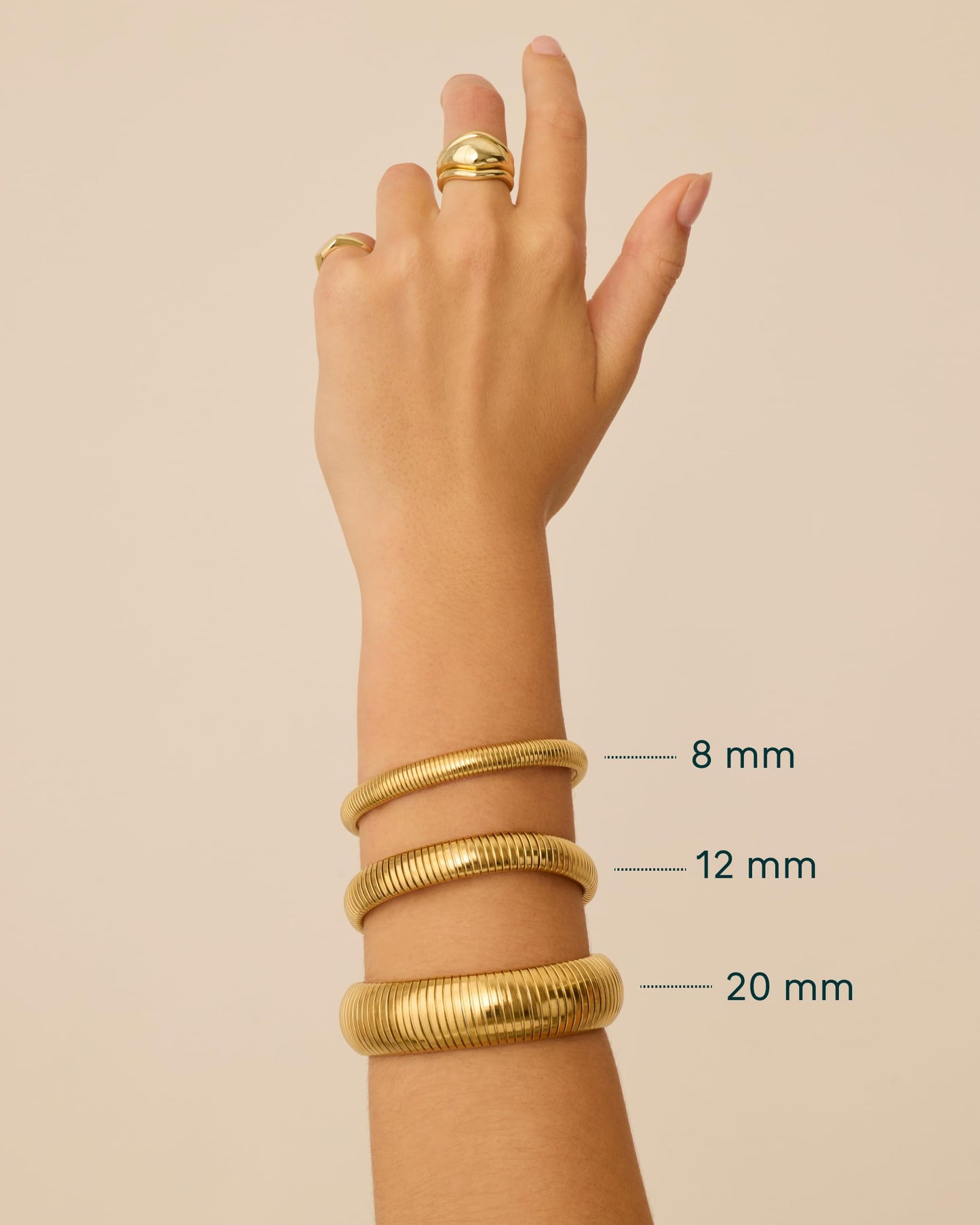 Stainless Steel 14K Gold Plated Waterproof Flexible Stretch Chunky Bangle for Women | Cobra Bracelet SL-012